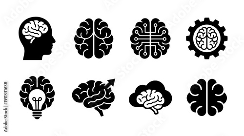 brain , black vector icon set collection , white background , SVG and PNG
