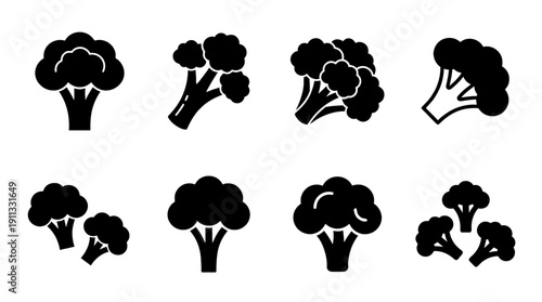 broccoli , black vector icon set collection , white background , SVG and PNG