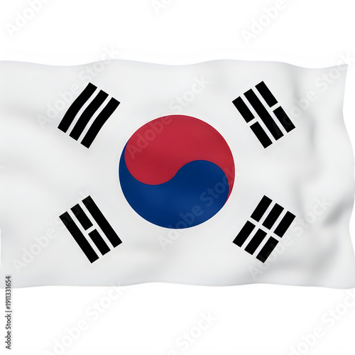 The south korean flag waving in the wind isolated on transparent background