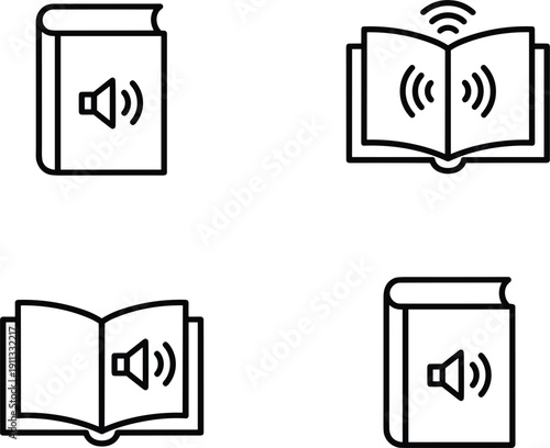 Audiobook sound book icons vector illustration digital reading and audio library concept set