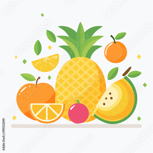 Vibrant Flat Design Illustration of a Tropical Fruit Assortment