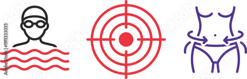 Body shaping and fat reduction target concept vector illustration fitness weight loss icon set