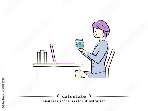 経理のビジネスウーマンが電卓を片手にデスクワーク