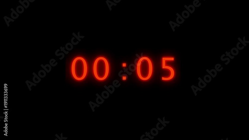6 seconds timer number animation. Timer clock number animation on black background.
