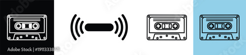 Cassette tape icon with wireless signal symbol vector illustration set retro audio technology connection concept design