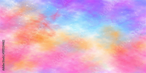 Abstract watercolor background featuring colorful orange and red fire smoke patterns with yellow light bubbles and a grunge paint texture on vintage paper