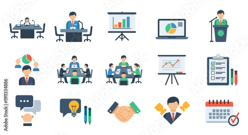 Vector Illustrations of Business Meetings Presentations and Concepts.