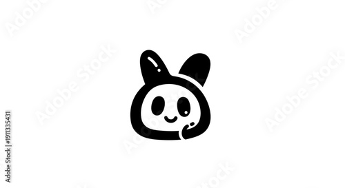 Cute Minimalist Panda Bear Head Icon, Simple Flat Design on Isolated White Background
