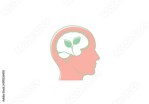 Person Profile Head Silhouette Outlined With Growing Plant Inside Brain Area Symbolizing New Ideas Innovation And Growth Concept For Business