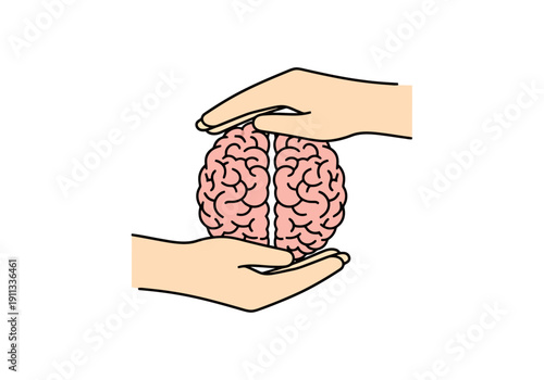 Human Hands Gently Protecting And Caring For A Pink Colored Brain Representing Health Awareness And Scientific Discovery