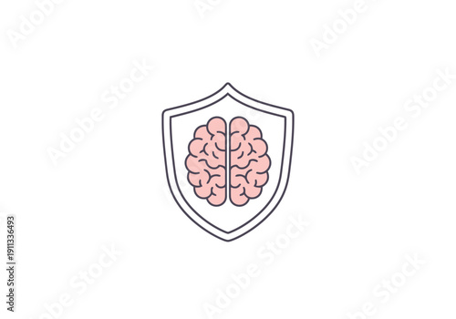 Conceptual graphic of a human brain protected by a shield symbol representing intellectual property or mental well being security
