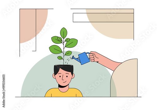 Nurturing Growth And Ideas With Water Can In Human Head Concept For Learning And Development