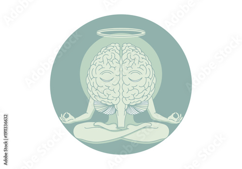 Mindfulness And Meditation Concept With Anthropomorphic Brain Meditating In Lotus Pose