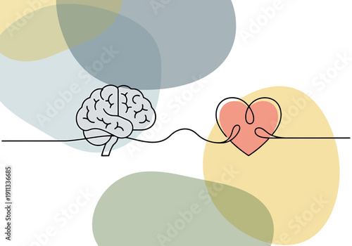 Conceptual art connecting human mind and emotional core with abstract shapes representing inner world and personal feelings