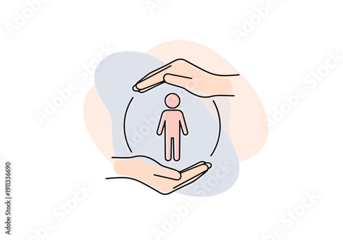 Human Figure Protected By Outstretched Caring Hands Surrounded By Abstract Shapes Symbolizing Security And Safety