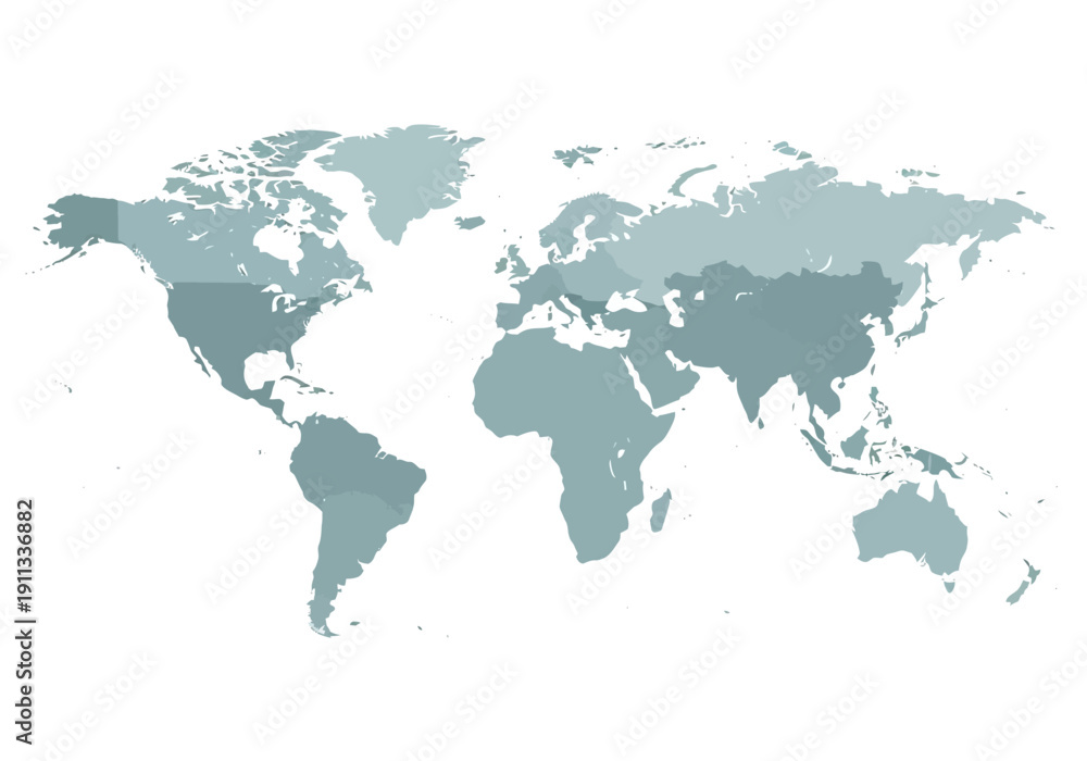 Obraz premium A world map illustration highlighting global geography and country boundaries from a top-down viewpoint