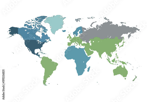 A colorful world map illustration displayed on a white background from a direct viewpoint