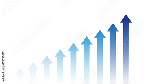 blue arrows pointing up in a row on white background transparent background