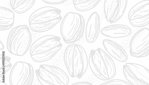 Pistachio Nut Seamless Pattern. Hand Drawn Pistachio Doodle  for Packaging Design. Pistachio Doodle Pattern. Sketch Vector Background