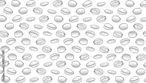 Pistachio Nut Seamless Pattern. Hand Drawn Pistachio Doodle  for Packaging Design. Pistachio Doodle Pattern. Sketch Vector Background