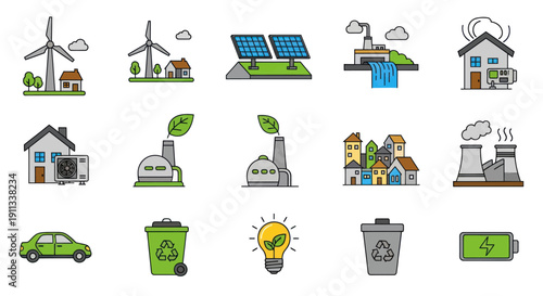Collection of Eco-Friendly Energy and Sustainability Icons.