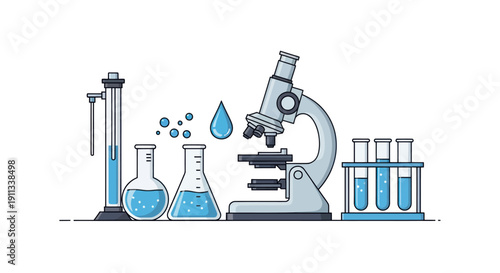 Illustration of a Microscope and Laboratory Equipment for Science.