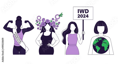 Empowered women celebrating International Women's Day 2024 with strength and unity