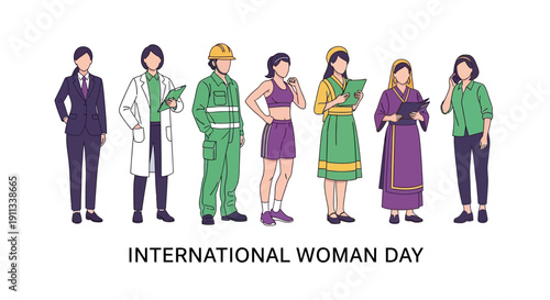 Diverse women in various professions celebrating International Women's Day