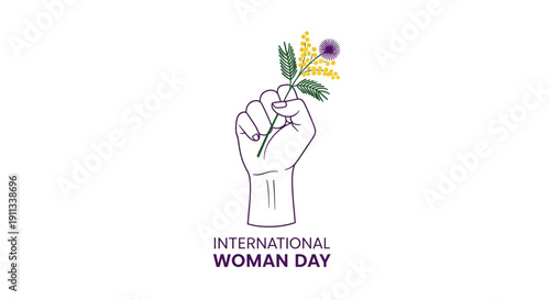 Empowering hand holding flower for International Women's Day celebration