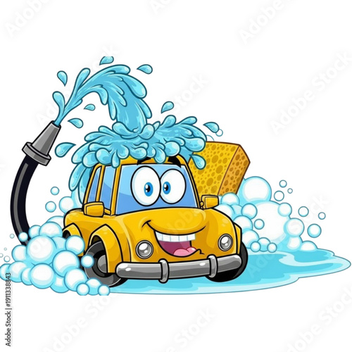 Cartoon taxi car taking a bath