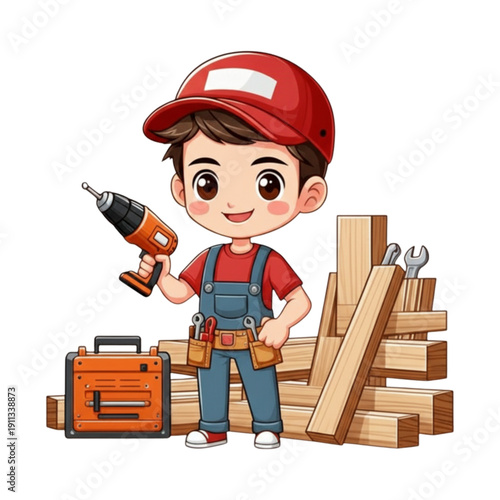 worker with toolbox and tools