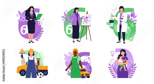 Diverse women in various professional and personal roles celebrating empowerment