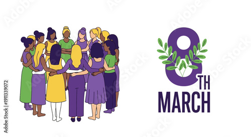 Diverse women celebrating International Women's Day together in solidarity