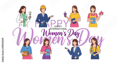 Diverse women celebrating International Women's Day in various professions