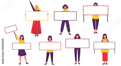 Group of women holding blank signs for protest or demonstration