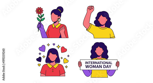Women celebrating International Women's Day with empowerment gestures