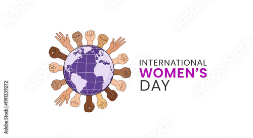 Diverse hands around the world celebrating International Women's Day