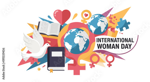 International Women's Day celebration with global unity symbols