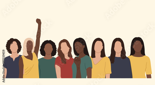 Diverse group of women standing together in solidarity and empowerment