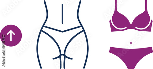 Female body slimming concept with lingerie and upward arrow vector illustration fitness beauty design