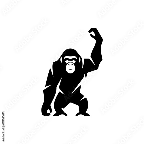 A black gorilla illustration standing with raised fist in a powerful pose