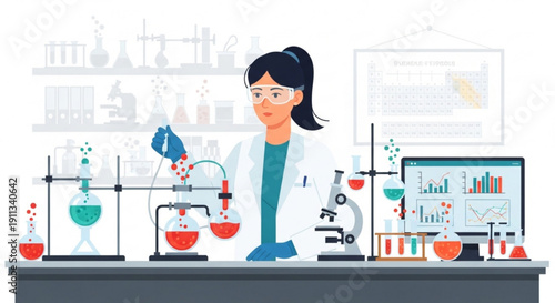 Female scientist working diligently in modern laboratory setting