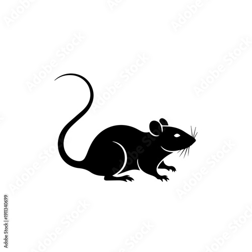 Black silhouette of a rat standing on its hind legs isolated on a simple background viewed from the side
