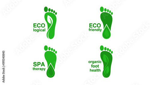 A set of footprint icons representing eco lifestyle, organic products, and environmental awareness.