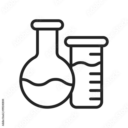 Chemistry Flask and Graduated Cylinder Line Icon Vector