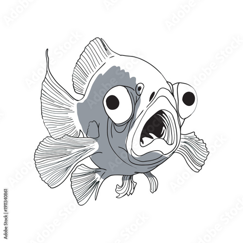 Anglerfish with large eyes and open mouth in aggressive stance