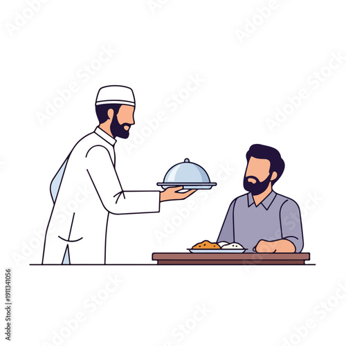 Waiter serving food to customer in restaurant