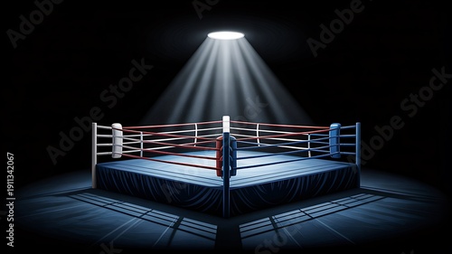Boxing ring under spotlight in dark arena