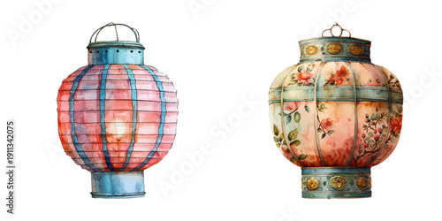 chinese lantern watercolor vector illustration