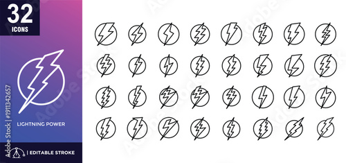 lightning power line icon set 
